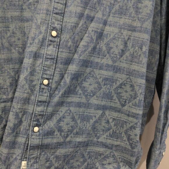 Lucky Brand Mens Denim Aztec Snap Button LS Shirt Size L/XL Blue Casual - Picture 6 of 12